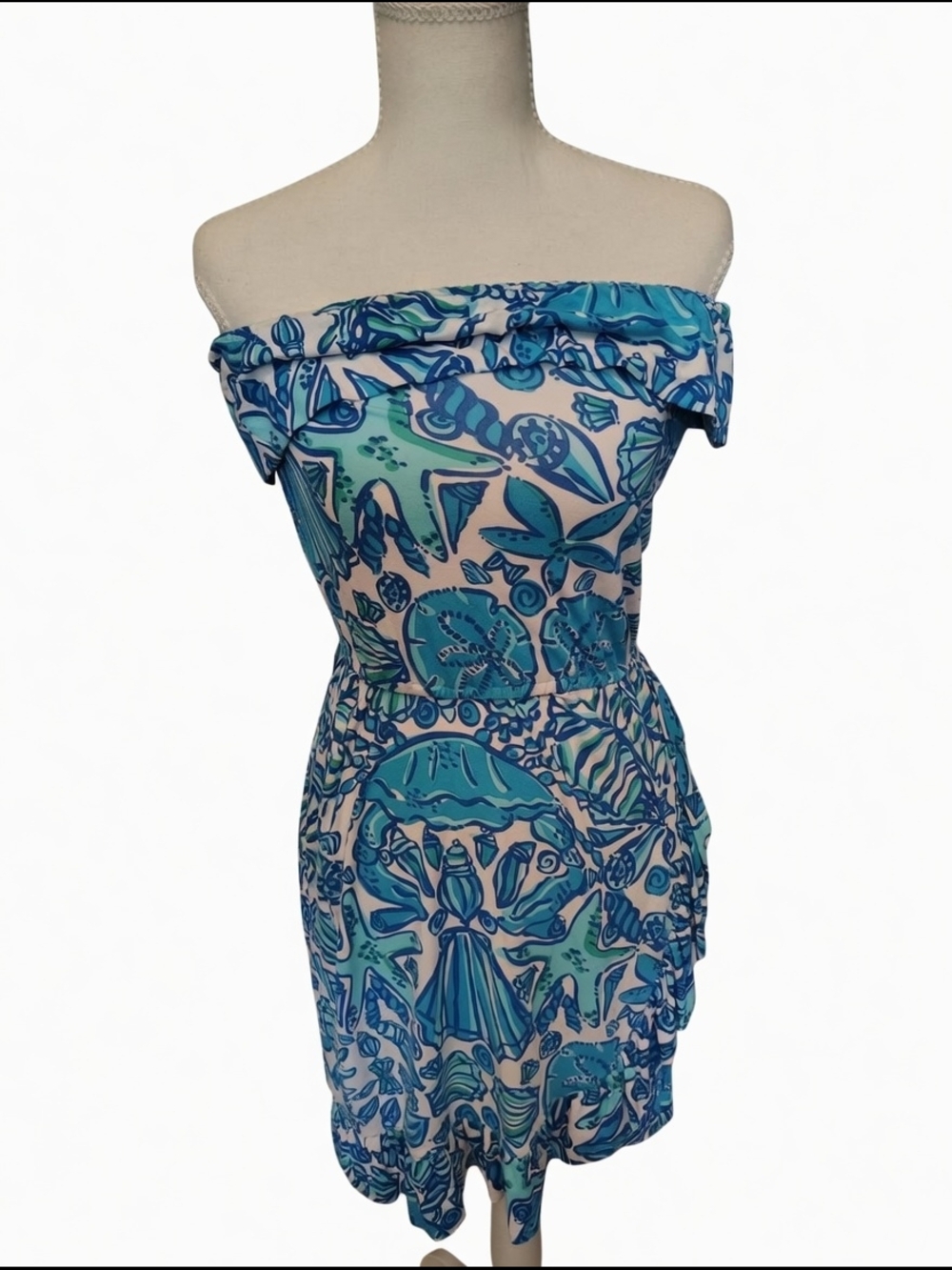 Lilly Pulitzer OffShoulder Blue & Aqua Printed Summer Dress Dhell We Dance Small
